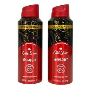 Old Spice Swagger Body Spray Men's Cedarwood Scent 5.1 oz 2 Pack Aluminum Free